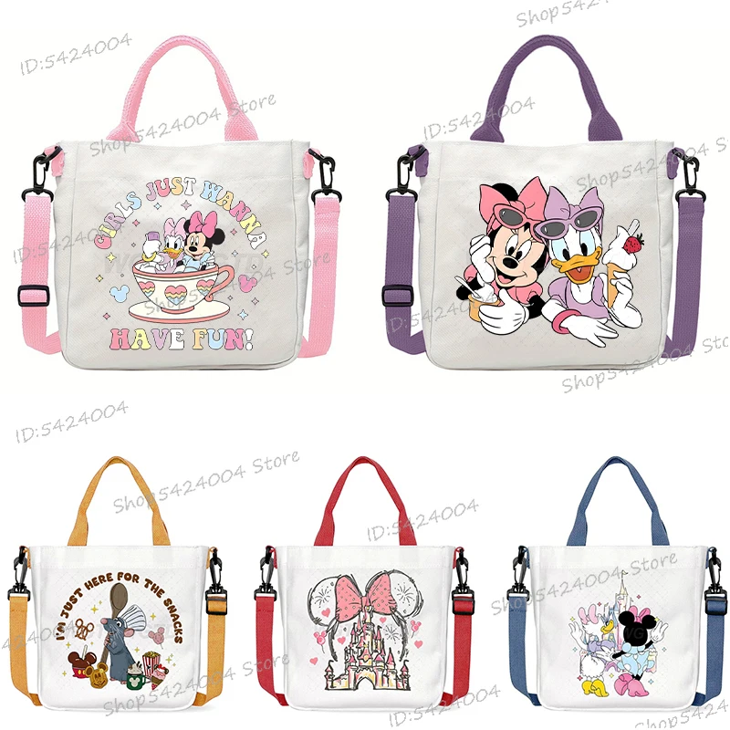 

Teen Mickey Mouse Donald Duck Canvas Shoulder Bag Square Cartoon Characters Miniso Messenger Bag Women Men Cute Crossbody Bag