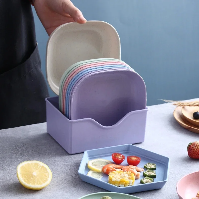 10Pcs Macaron Color Snack Plate Set, Simple Bone Spitting Tray Candy Fruit Cookie Cake Storage Plate Kitchen Table Accessories