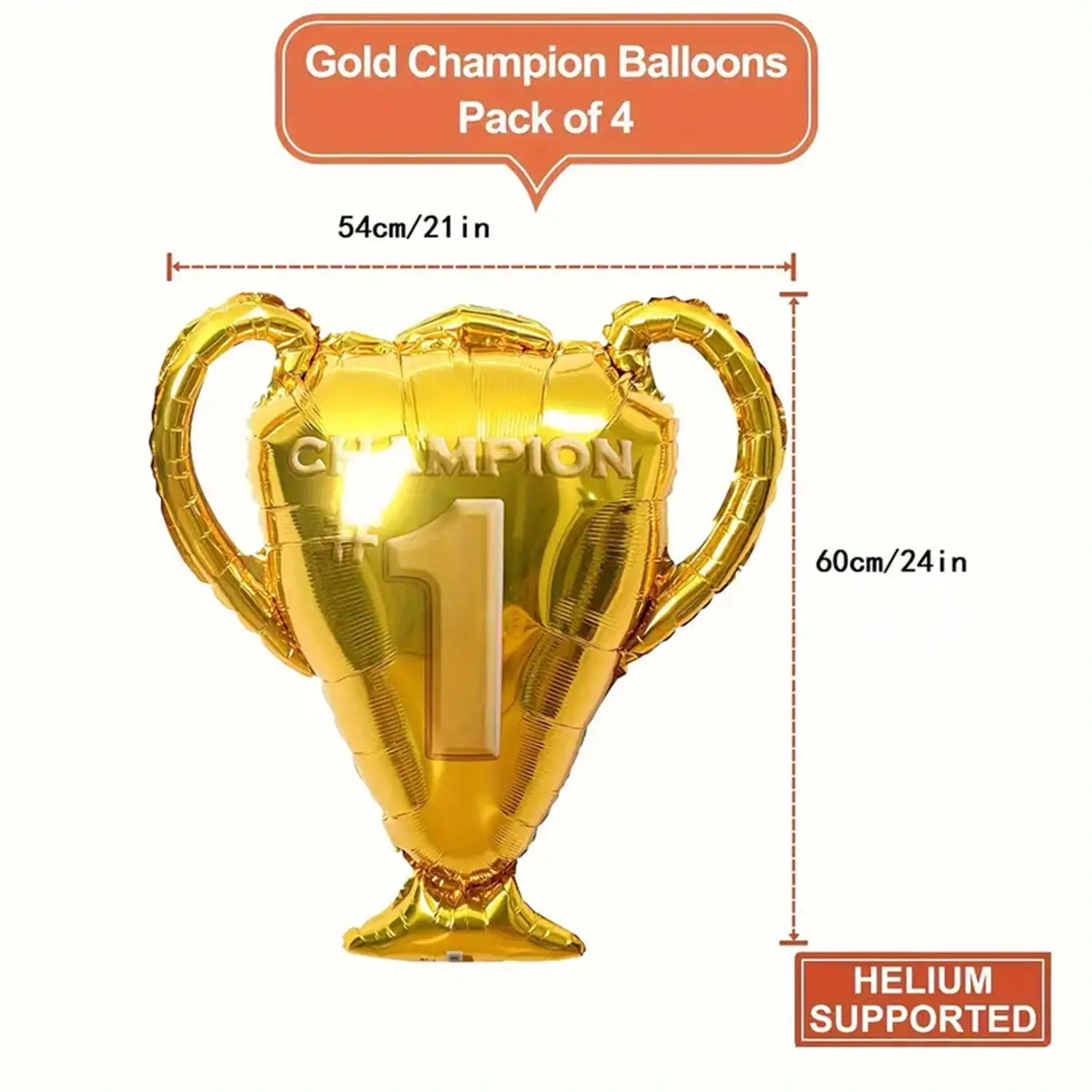 4pcs Champion Gold Trophy with Aluminum Film Balloon Design Birthday Party Competition Party Champion Trophy Event Decoration