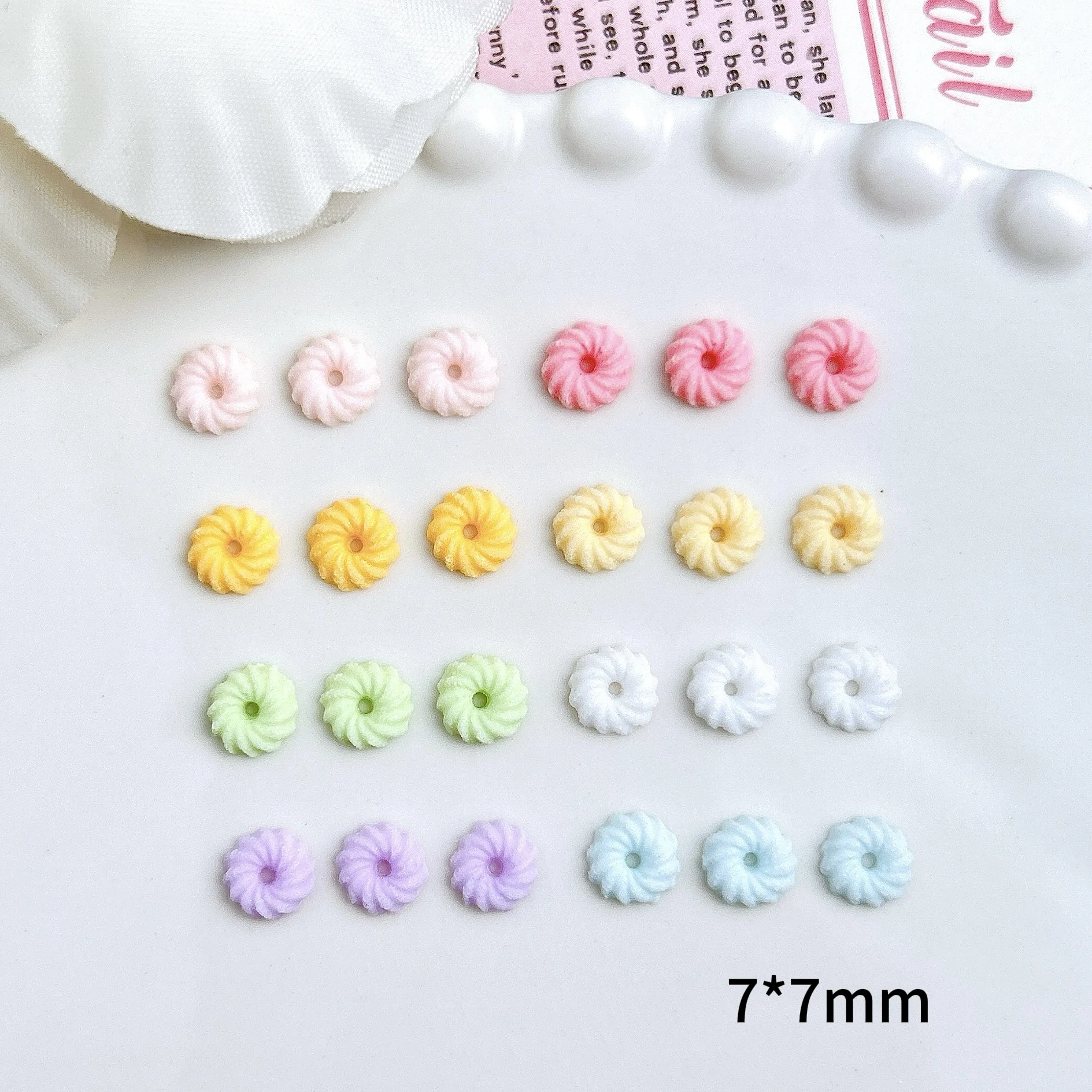 50PCS 3D Adorable Solid Color Cookies Resin Nail Art Decorations Creative Simulated Hole Biscuits Nail Art Decorations DIY Nails