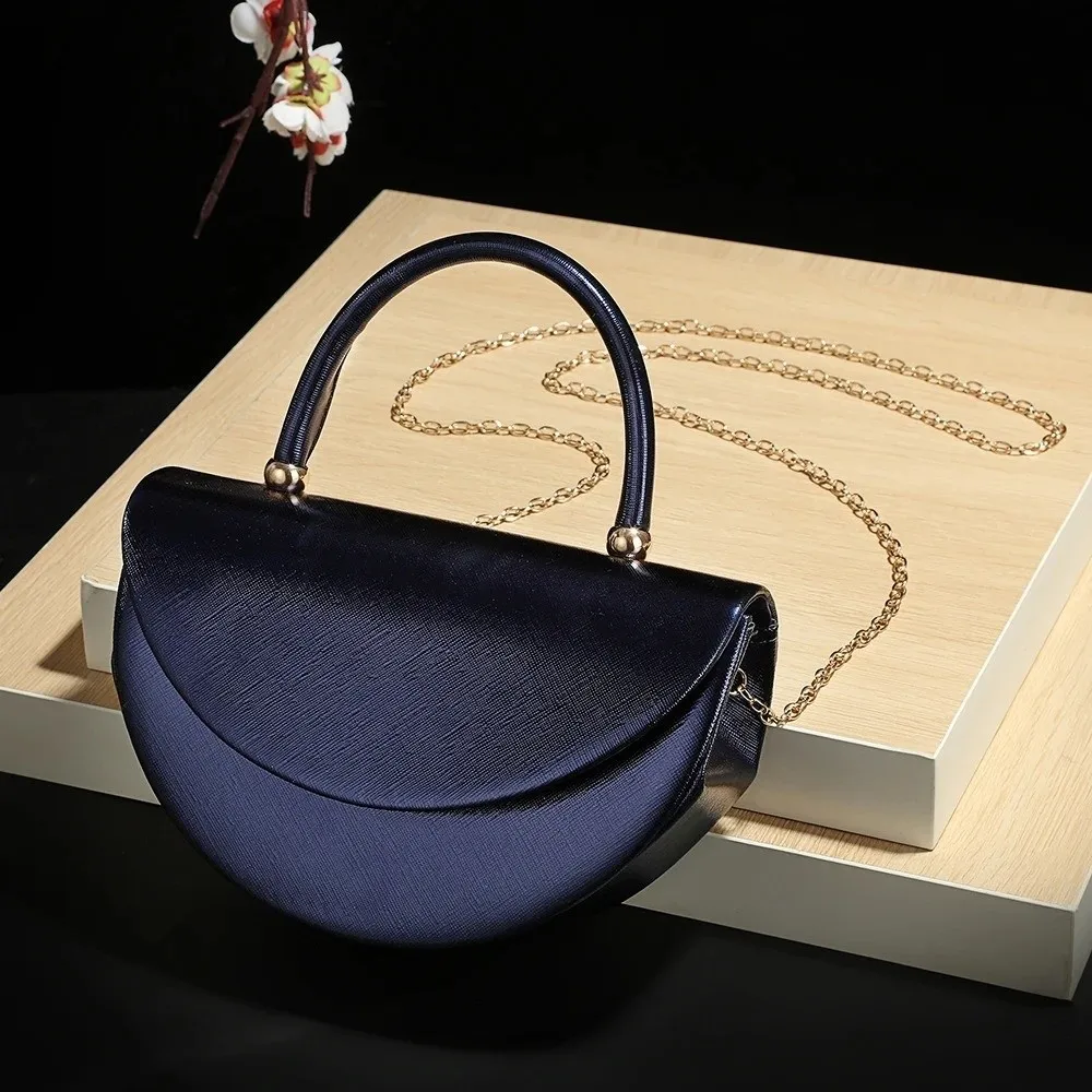 Luxury Look Shiny Surface Evening Bag Square Half Moon Diamond Studs Clutch Bag Shoulder Bag Valentine's Day