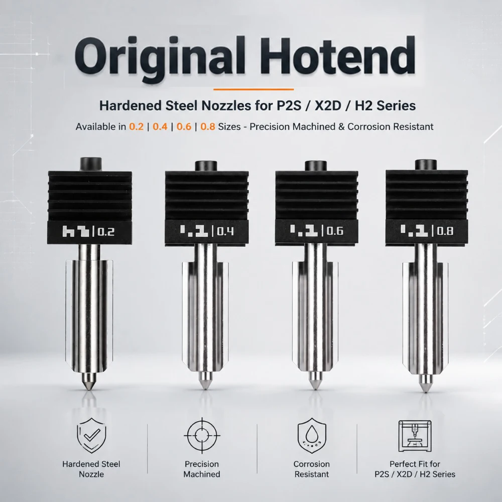 Hotend X2D d'origine pour Bambu Lab P2S, hotend à flux standard en acier trempé 0,2/0,4/0,6/0,8 mm en acier inoxydable pour H2C H2D H2S