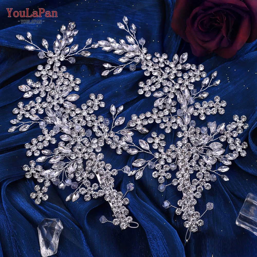 YouLaPan-Pinzas para el pelo para novia, accesorios florales de diamantes de imitación, para el cabello, joyería para el cabello, HP253