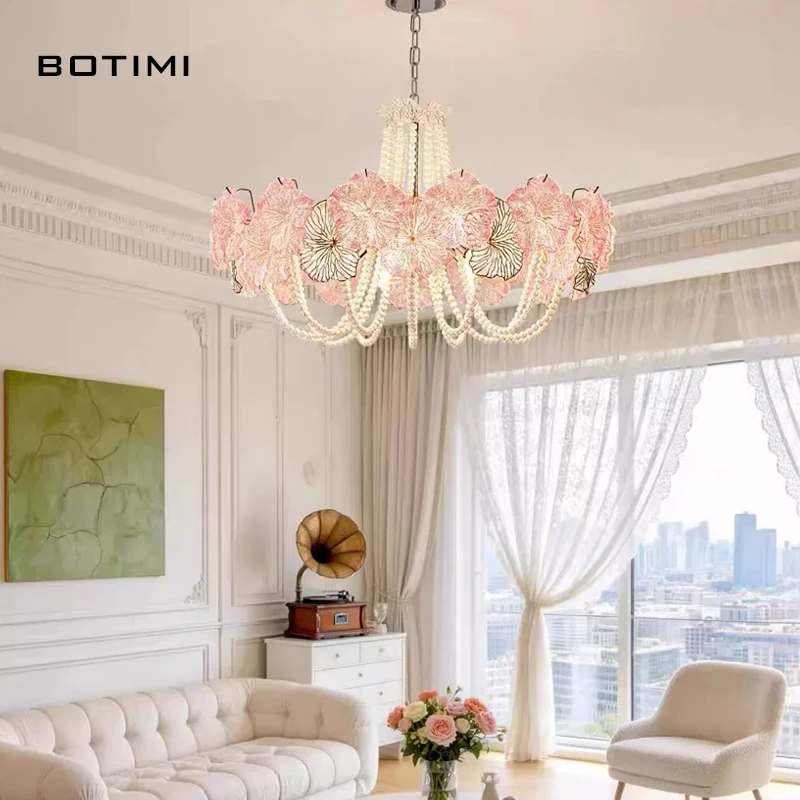 BOTIMI Art Deco Glass Flower Chandeliers For Living Room Modern Round Lustre Light Bedroom Lamps Dining 50 60 80CM Chandelier