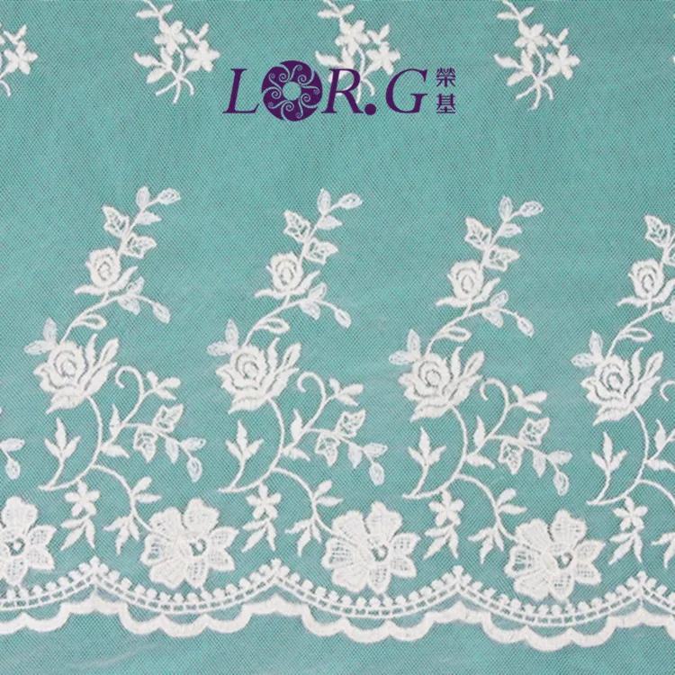 cotton + mesh embroidery fabric, top hem embroidery cloth