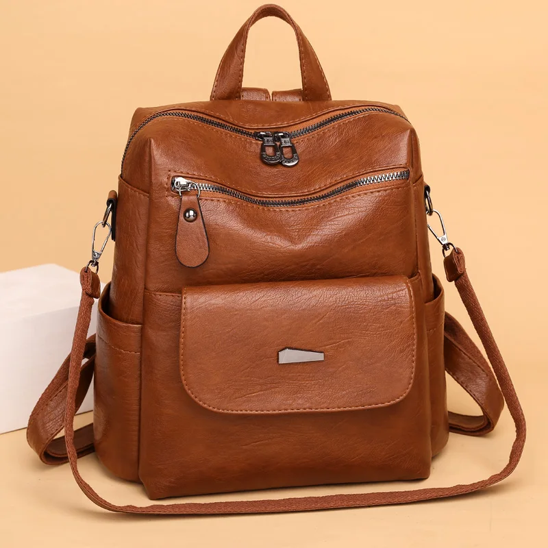 Mochila De cuero suave para mujer, bolso de hombro femenino Vintage, bolso de viaje informal para mujer, Mochilas escolares para niñas