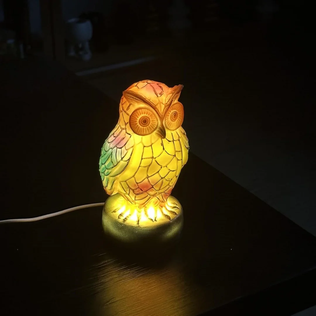 

Vintage Owl Resin Light Ornament Animal Resin Stained Glass Table Lamp Ornament Mermaid Sheep Owl Home Ornament