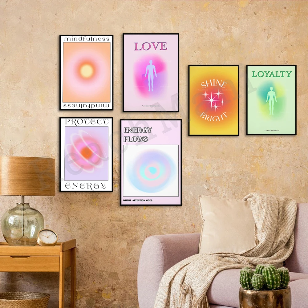 Aura poster, 70's grainy gradient poster, protect your energy, psychedelic aesthetic home decor, yoga mindfulness wall art print