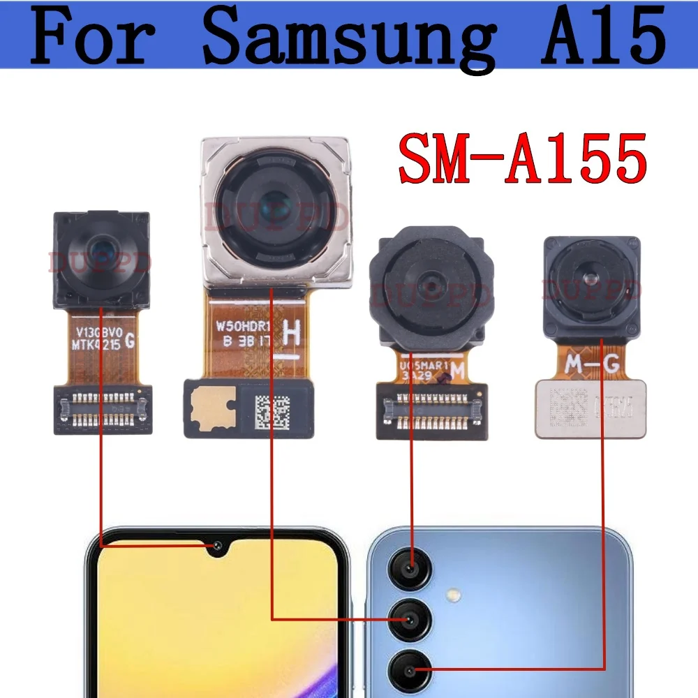 Front Rear Camera For Samsung Galaxy A15 SM-A155F A155P A155M Wide Macro Main Back Camera Module Flex Cable