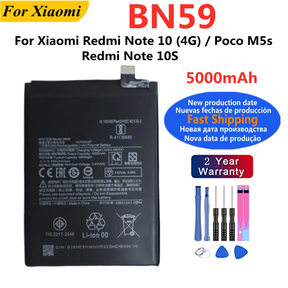 Batterie BN59 5000mAh pour Xiaomi Redmi Note 10 4G /Note 10S Mi Poco M5S, livraison rapide + outils gratuits