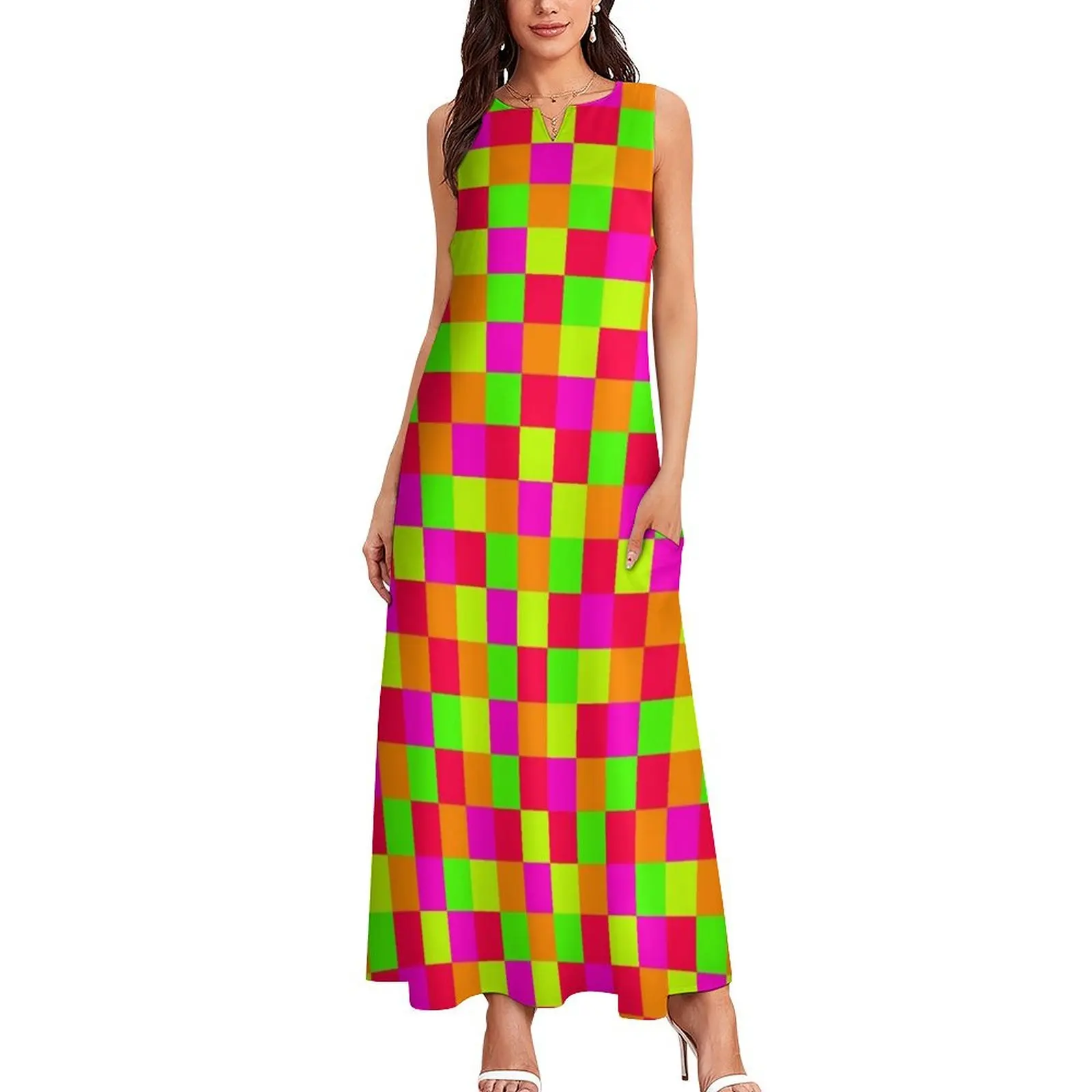 Pixel Neon Colors Color Blocking Long Dress birthday dress Bride dresses evening dresses women birthday dresses for women Dress