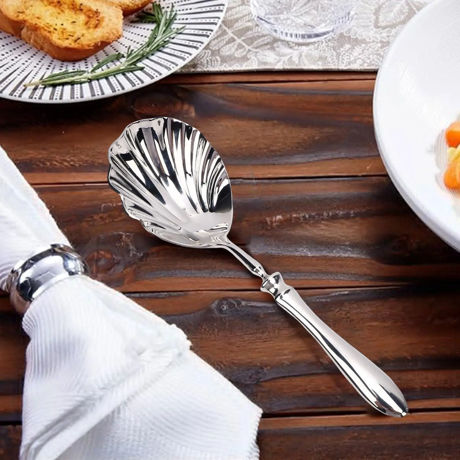 Luxury Shell Shape 304 Stainless Steel Soup Spoon Heavy Gourd Hotel Meal Sharing Table Serving  Exquisite Soup Spoon