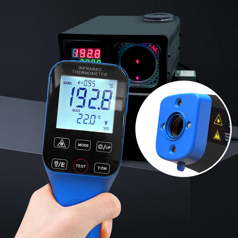 

HP-1600 Non-contact infrared thermometer safely measure the surface temperature of objects that are hot, dangerous, or difficult