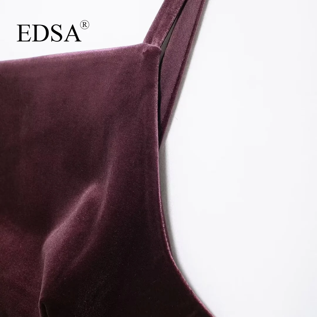 EDSA Women Maroon Tank Top with Back Bow Straight Neckline Thin Straps Invisible side zip Blouse Camis