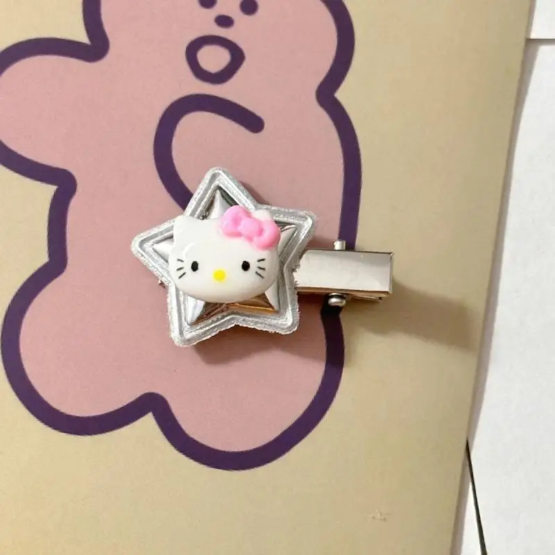 Hello Kitty Sanrio Plush Kawaii Cartoon Cute Kt Silver Leather Y2K Star Hair Clip Anime Plush Toys for Girls Birthday Gift