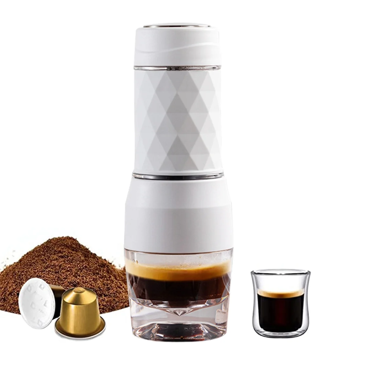 Portable Coffee Maker Espresso Machine Hand Press Capsule Ground Coffee Brewer Portable for Travel and Picnic,Black