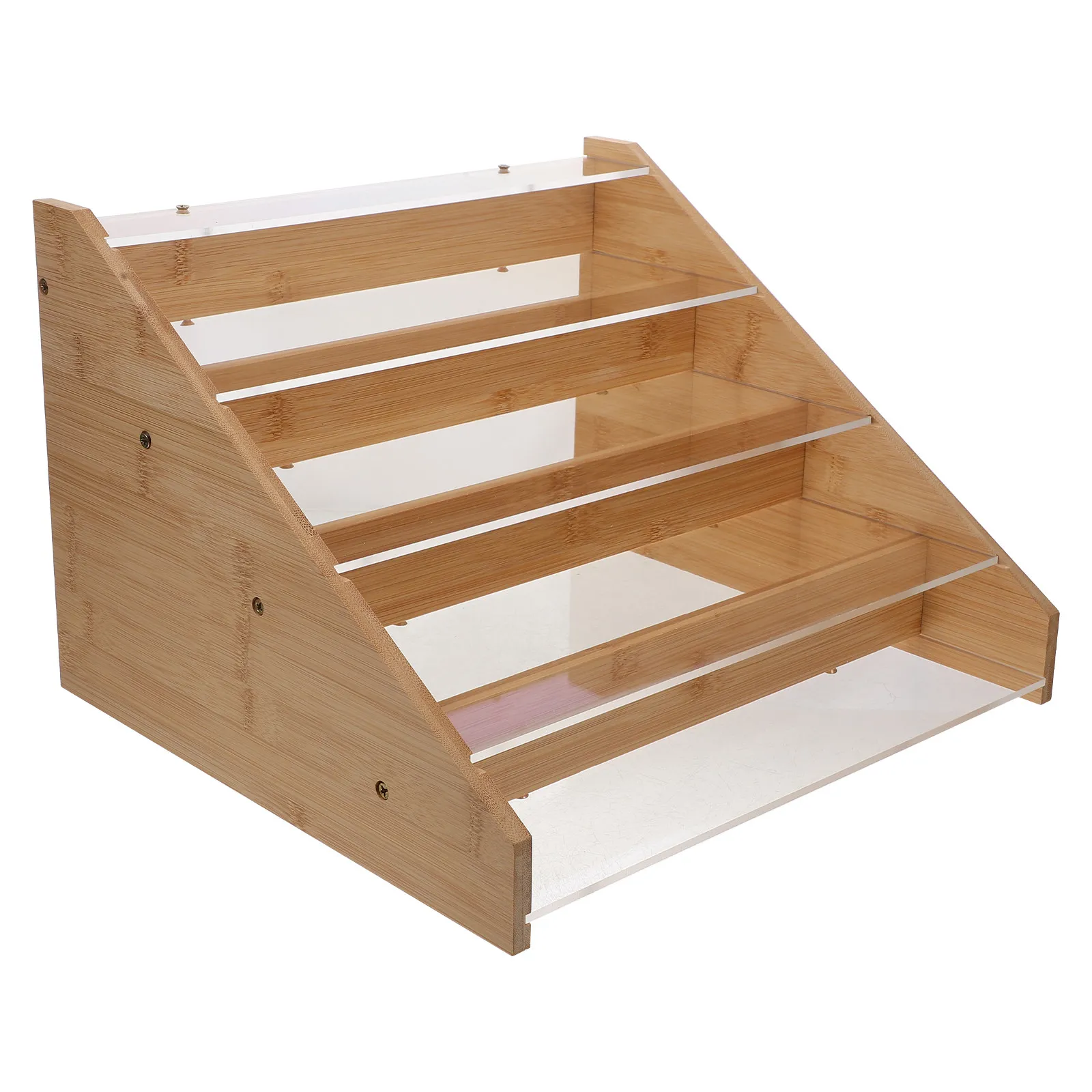 Space-Saving Bamboo Acrylic Tiered Card Display Stand Greeting Card Organizer for Postcards Photos Business Cards Wedding