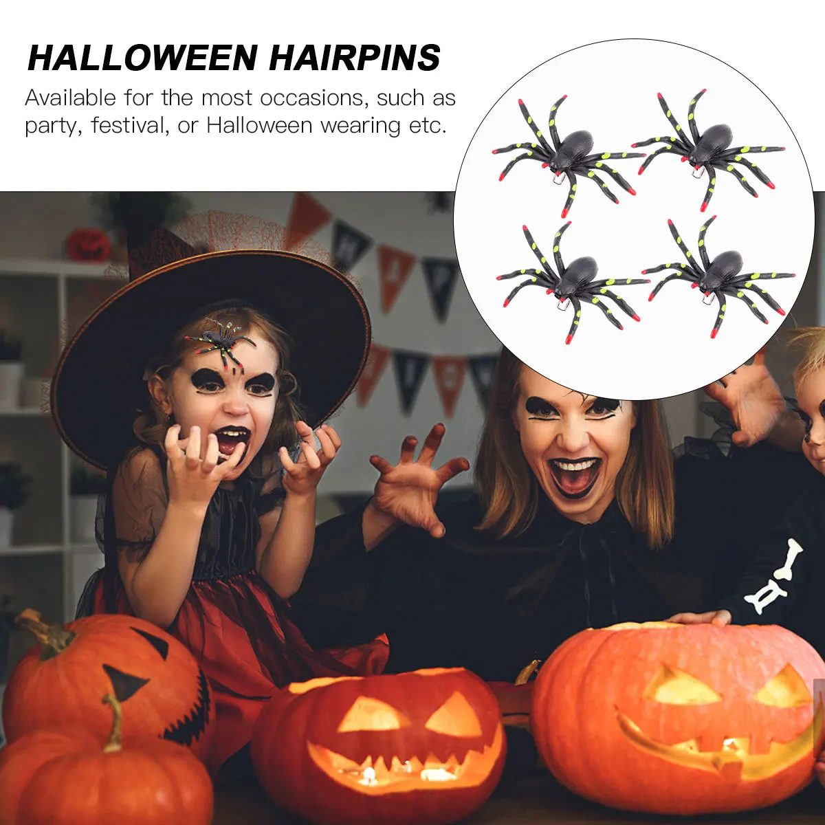 Pinces à cheveux araignée, 4 pièces, épingles à cheveux d'halloween pour enfants et adultes, décorations de Festival de fête en plastique de qualité supérieure, araignée d'halloween