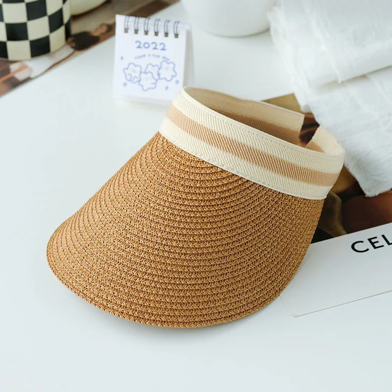 Anti-UV Beach Cap New Fashion Woman Sun Hats Female Outdoor Visor Beach Caps Brethable Empty Top Straw Cap Female Vacation