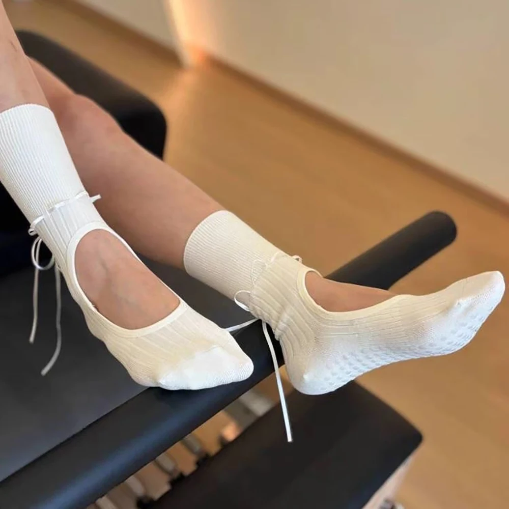 Women Ribbons Socks Professional Anti Slip Yoga Female Indoor Socks Breathable Dance Exercise Pilates Fitness Socks Girls Gifts