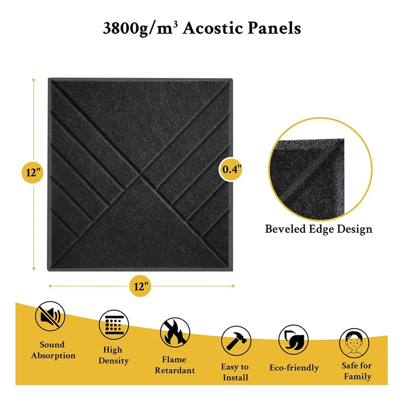 

12 Pack Self Adhesive Acoustic Panels 12X12X0.4Inch, Soundproof Wall Panels For Noise Absorbing Black Easy To Use