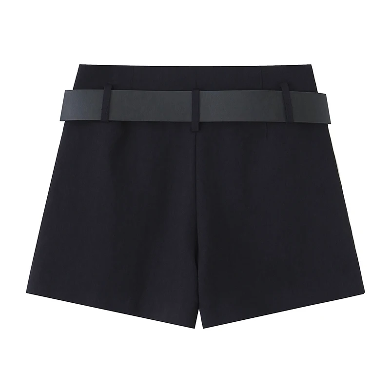 Willshela Damenmode 2-teiliges Set Schwarz Einreiher Jacken & Vintage Shorts mit Reißverschluss vorne Weibliche schicke Damen-Shorts-Sets