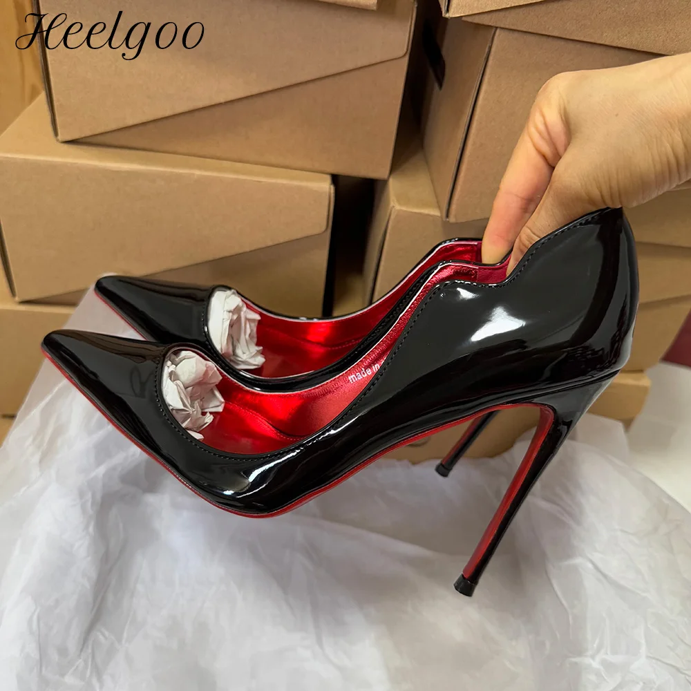 

Горячие элегантные глянцевые черные женские туфли на шпильке с острым носком 12 см, пикантные туфли с v-образным вырезом для женской вечеринки, свадьбы, белые телесные туфли на шпильке