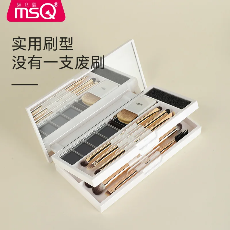 Juego de 8 brochas de maquillaje de doble cabezal, caja portátil para base, brocha de aseo, brocha para sombra de ojos, brocha para sombra de nariz, brocha para pestañas