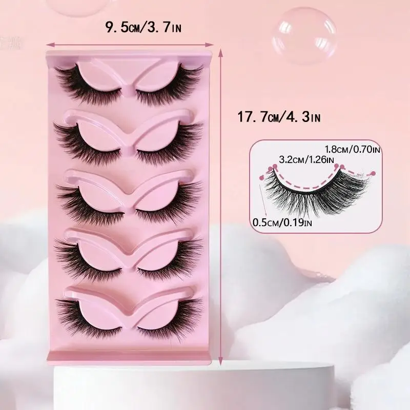 5 Par Sztucznych Rzęs Kocie Oko, Sztuczne Rzęsy z Imitacji Norek, Naturalny Wygląd, Puszyste, Miękkie, Krzyżowane, Delikatne, Pełne Rzęsy na Pasku, Przedłużanie Rzęs, Sztuczne Rzęsy