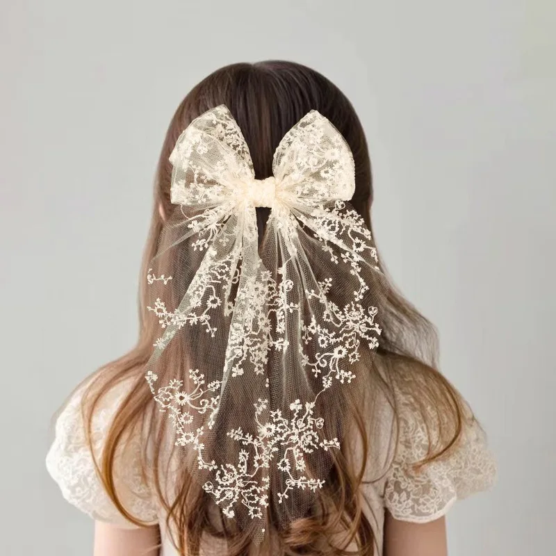 

Lace Bow Hair Clips for Girls Ethereal Forest Style with Ribbon Mesh Embroidered Hair Accessories Delicate Children's Hairpins