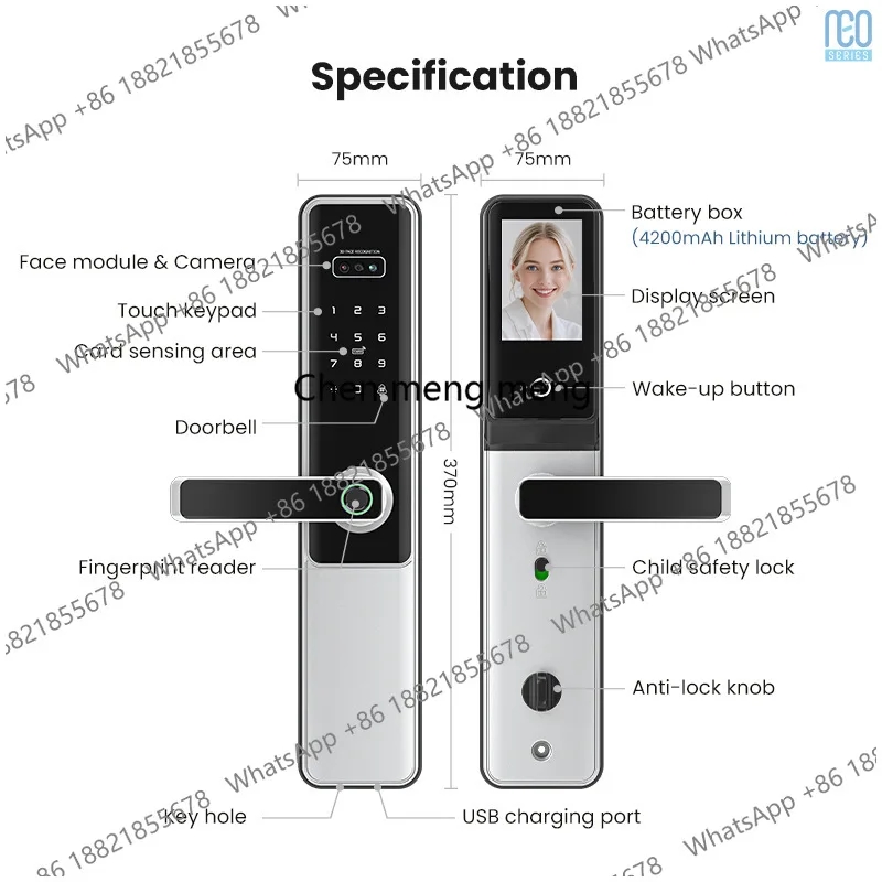 

Умный замок с 3D-распознаванием лиц, автоматическим визуальным датчиком, замок с отпечатком пальца и паролем, специально для противовзломных дверей.