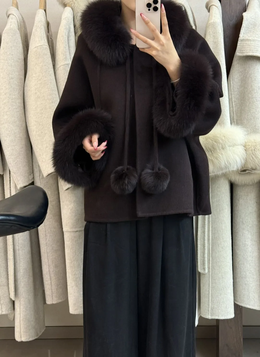 OFTBUY Women's Short Wool Coat Real Fox Fur Collar Cuffs Pom Pom Drawstring Woolen Clothing New Winter Warm Elegant Outerwear