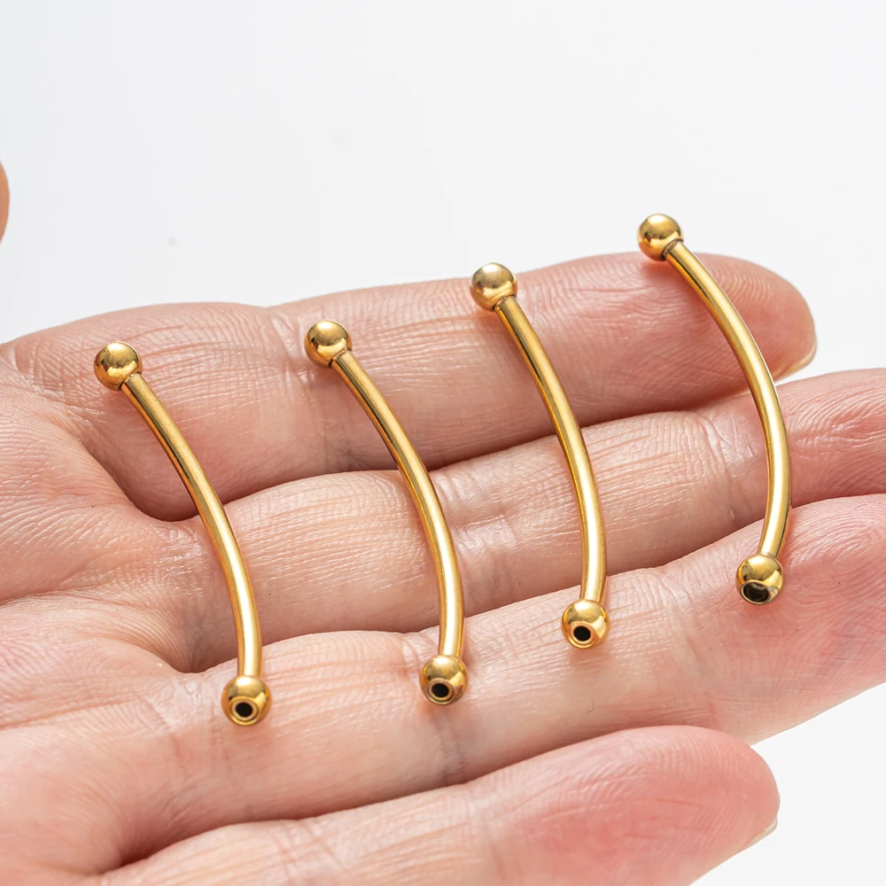 5 Stück 1,2 mm Loch Edelstahl Gebogene Rohr-Abstandshalter-Perlen Verbinder für handgemachte DIY Armbänder, Halsketten und Schmuckherstellungszubehör – Detail 2