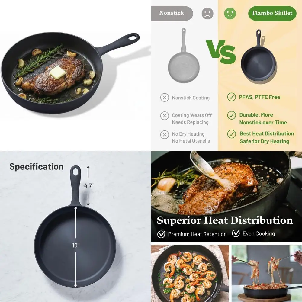 

10-дюймовая чугунная сковорода с предварительной обработкой - антипригарная поверхность для жарки, гриля, тушения, запекания - универсальная, для использования в духовке