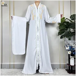 Abayas muçulmanas de Dubai para mulheres, manga comprida, chiffon, zíper, diamantes, roupões soltos, islâmico, vestido elegante com turbante, novo, 2022