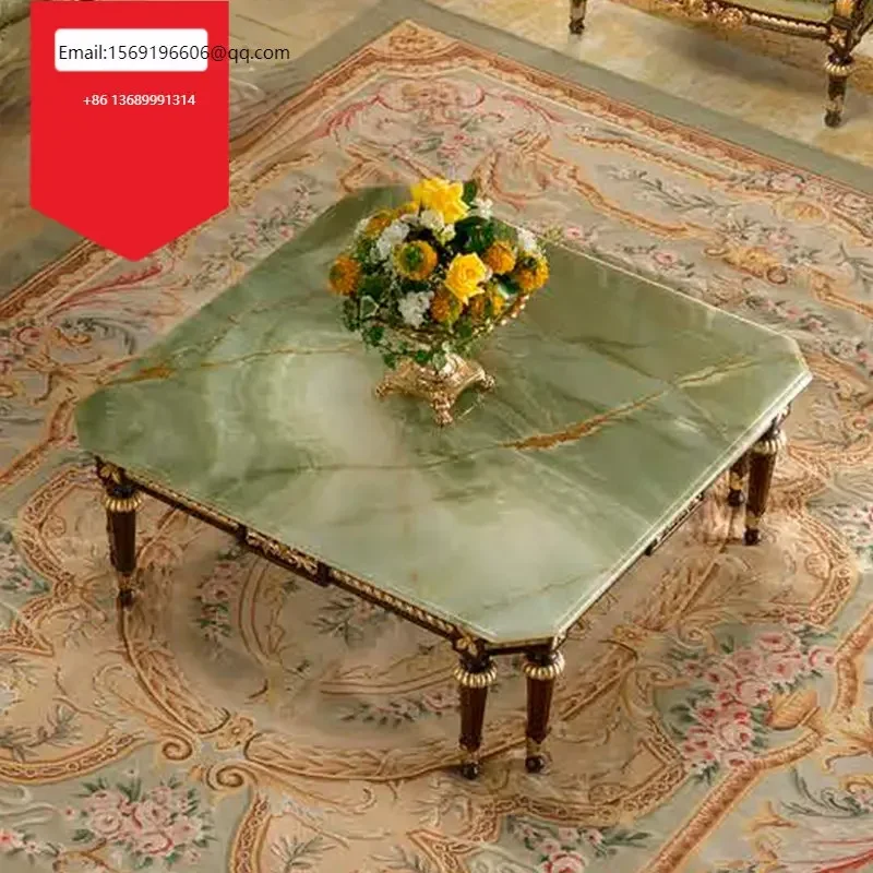 

European solid wood rectangular jade tea table French coffee Living room Square table Corner furniture customization