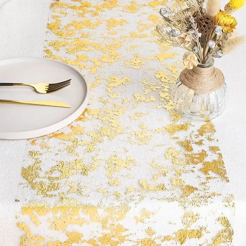 Sparkle Metallic Gold Table Runner Sequin Glitter Foil Mesh Roll Tablecloth for Wedding Event Birthday Baptism Baby Shower Decor