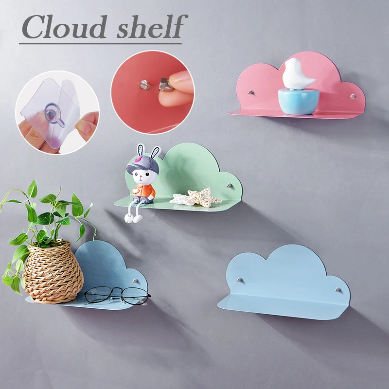 Self Adhesive Metal Floating Shelves Wall Mounted Iron Decorative Cloud Shape Shelf for Living Room Bathroom Kitchen