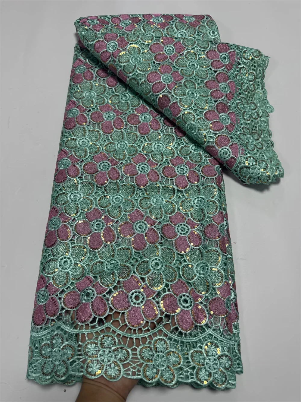 アフリカコードレース生地オレンジレースギピュール生地高品質レース 2025 女性のためのドレスブルー 5 ヤード