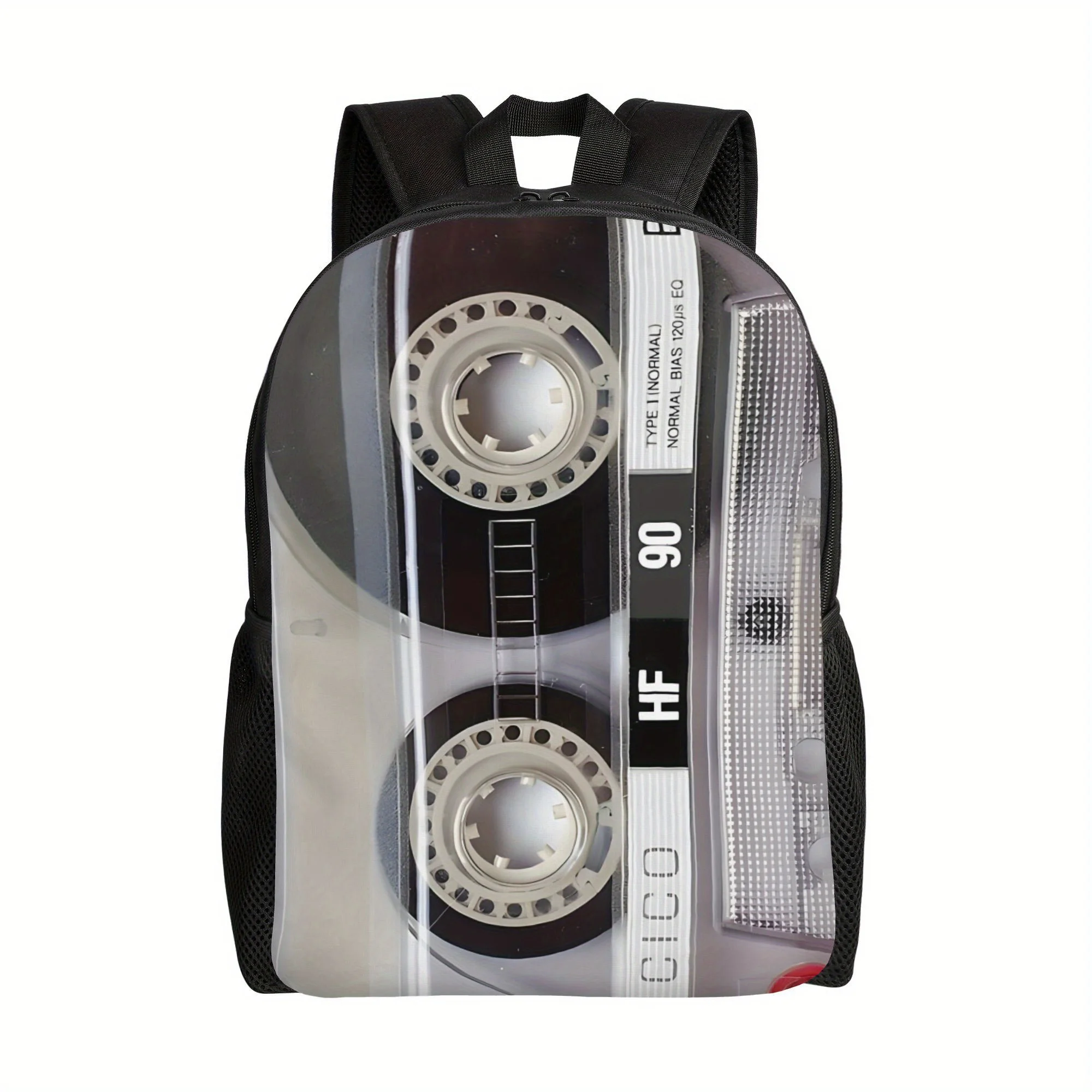 

Vintage Cassette Tape Backpack Retro Design Lightweight Durable Polyester Bag with Adjustable Shoulder Straps Zipper Closure