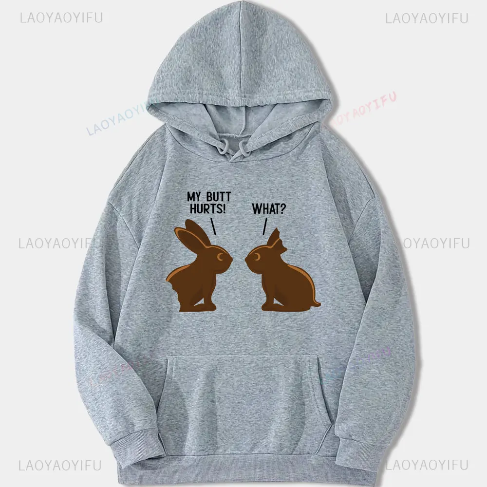 Funny Rabbit What My Butt Hurts Man Printed Hoodie Autumn and Winter Drop Shoulder Warm Sweatshirt Woman Streetwear Long Sleeve