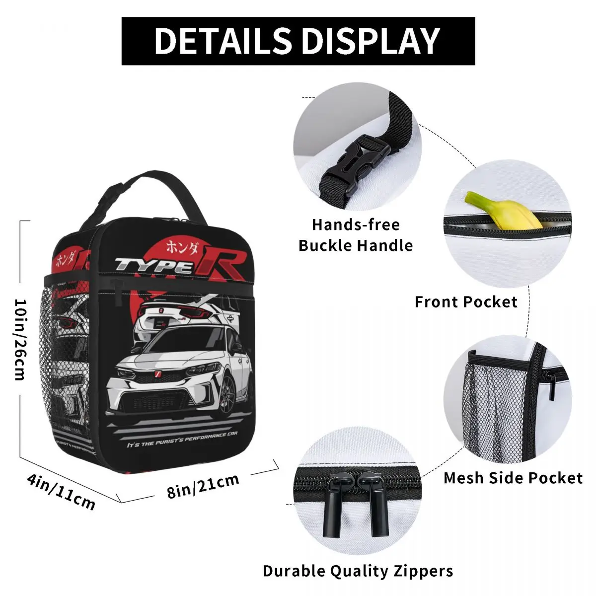 2023 Classic Type R Sports Car Insulated Lunch Bag Japanese Jdm Food Box Reusable Cooler Thermal Bento Box Picnic