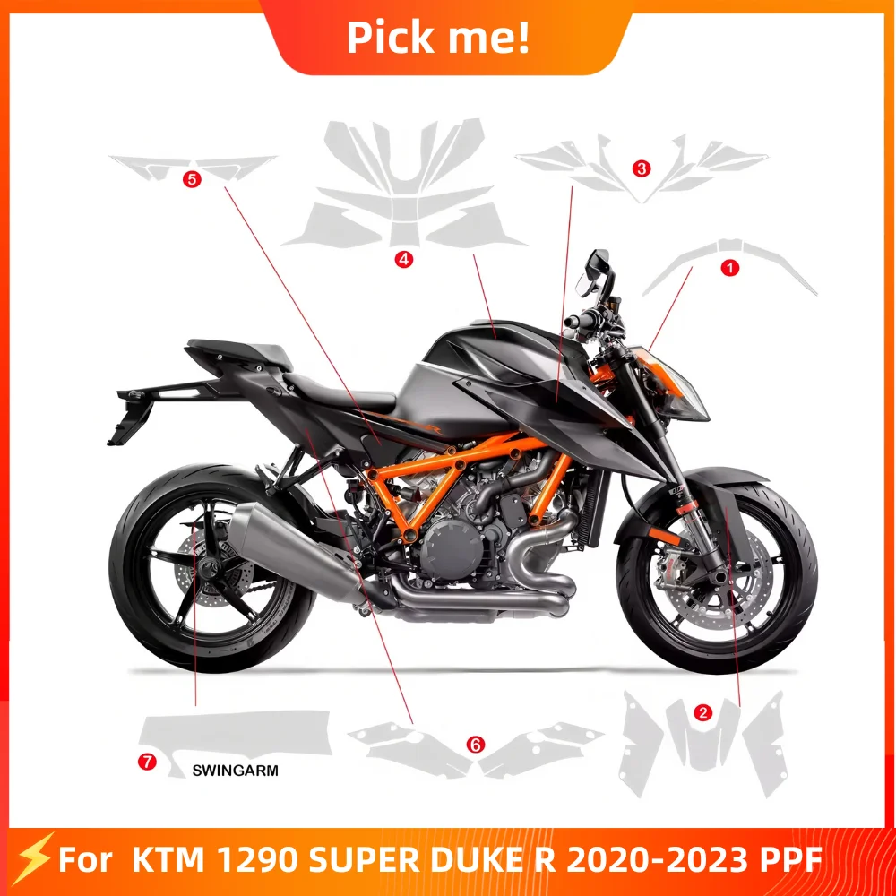

For KTM 1290 SUPER DUKE R 2020-2023 PPF TPU Protective Film Full Body Paint Protection Scratch Resistant Kit ktm1290 super duke
