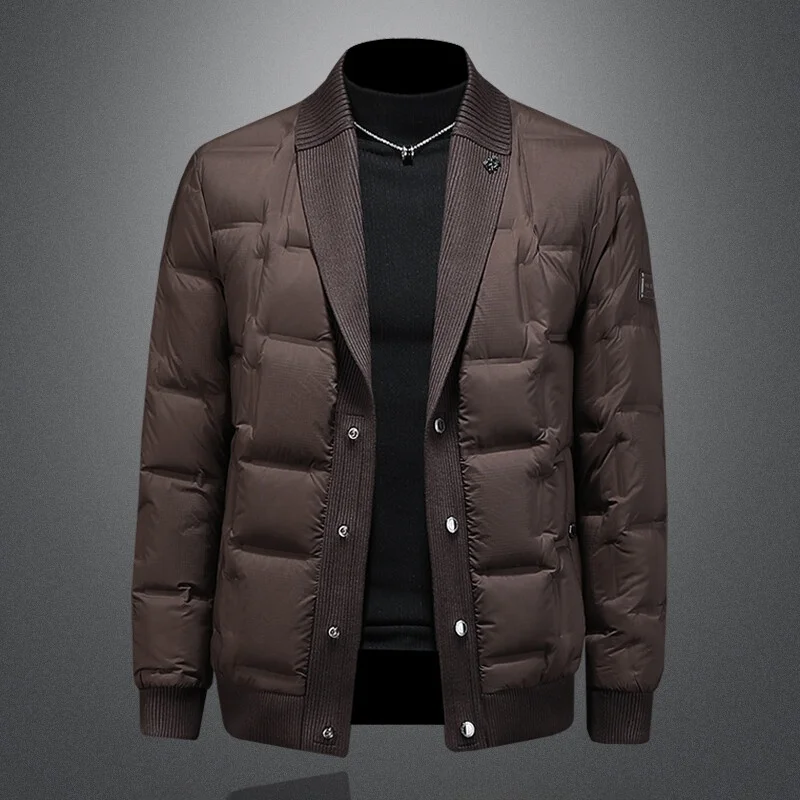 

High-End Winter 90% White Du down Knitted Collar Embroidered Jaet Men's Faion Urban Sle Ci Casual Nylon Fabric