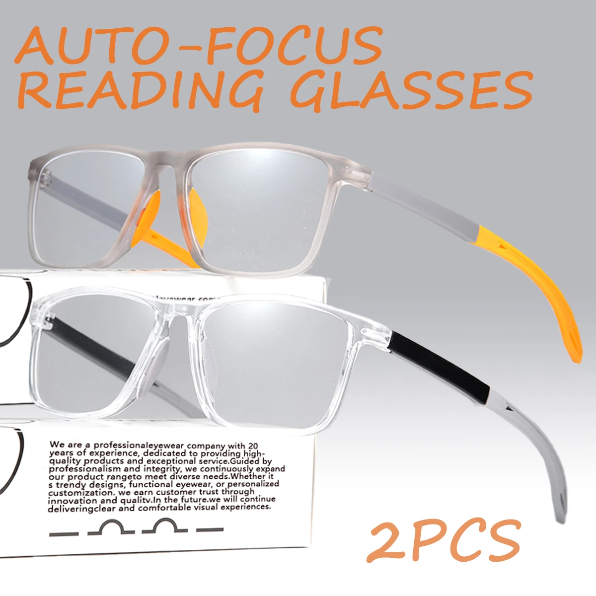 2pcs Auto-Focus Reading Glasses - Blue Light Blocking, PC Frame, Comfort Fit, Stylish Unisex Design for Men & Women