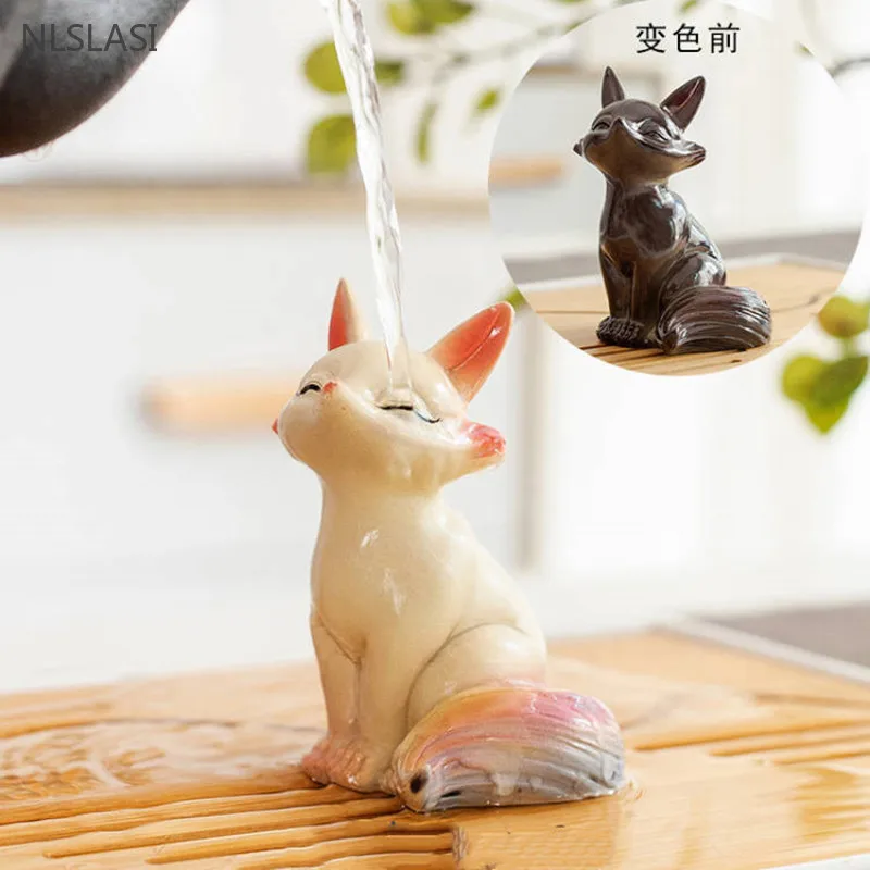 1pc Color-changing Fox Tea Pet Can Raise Resin Tea Play Office Home Desktop Decoration Custom Tea Ceremony Accessories