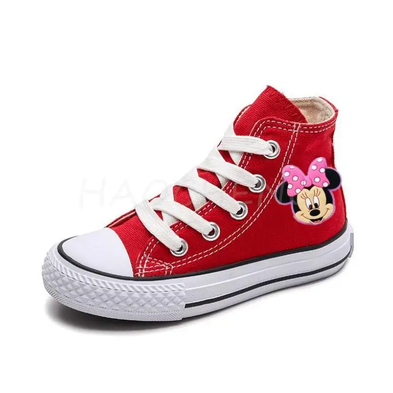 Disney Autumn High Top Children Canvas Shoes Kids Sneakers Shoes For Girls Minnie Princess Denim Running Sport Big Girls Shoes