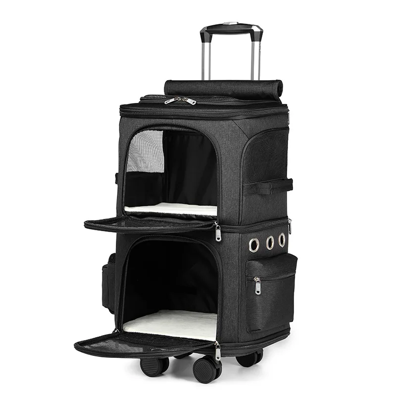 

Pets Trolley Case Cat Dog Travel Bag Suitcase Luggage Collapsible 4 Wheel 2 Layer Storage Box Breathable Handbag Pet Stroller