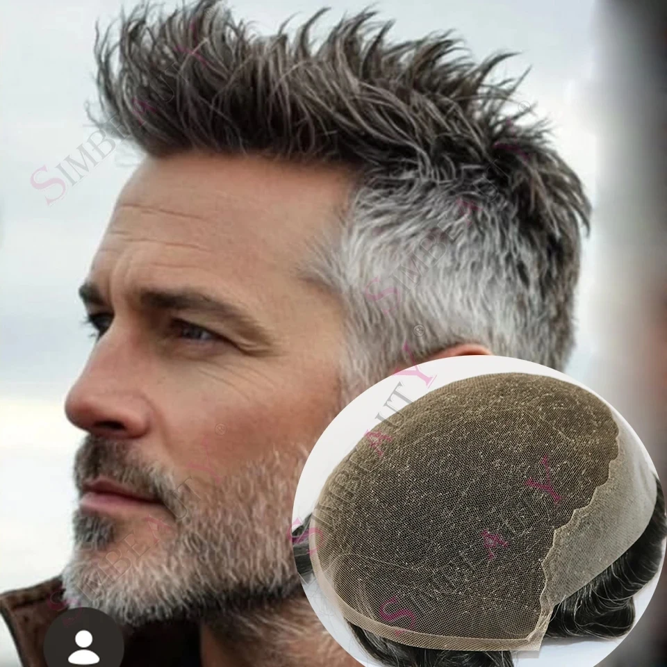 

Незаметные мужские парики из натуральных волос Q6 Lace Front, серые, 1b80 1b65, с дышащей основой, осветленные узлы, капиллярный протез, накладка для волос, тупе