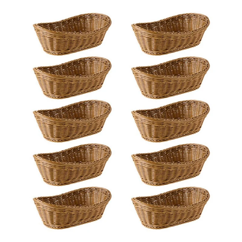 

10X Oval Wicker Woven Bread Basket, 10.2Inch Storage Basket For Food Fruit Cosmetic Storage Tabletop And Bathroom